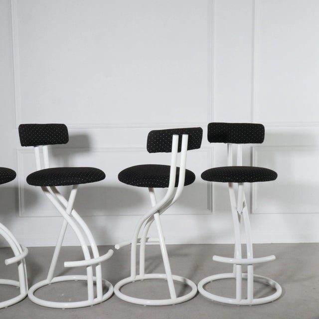 1980's Postmodern Tubular Steel Bar Stools - Set of 4 For Sale - Image 9 of 12