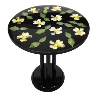 Vintage Hand Made Round Resin Epoxy Flower End Table For Sale