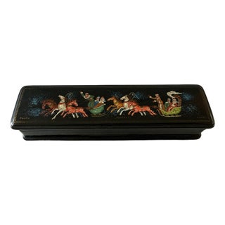 Vintage Hand Painted Russian Lacquer Trinket Box For Sale