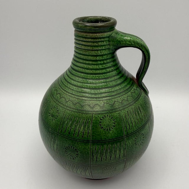 Green Ceramic Vase with Sgraffito Decor by Wilhelm Kagel, 1960s For Sale - Image 10 of 10