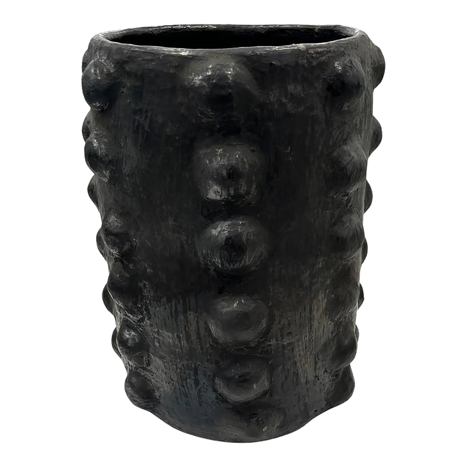 Sejnane Cylindrical Clay Bumpy Vessel - Dark Large | Chairish