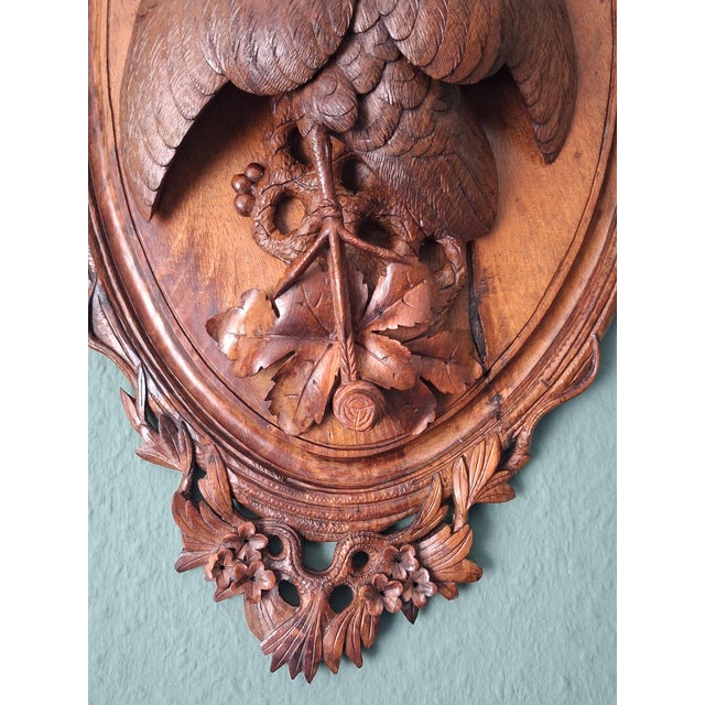 Brown Walnut Black Forest Hunting-Wall with Birds, 1920s For Sale - Image 8 of 9