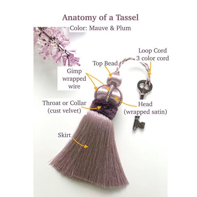 Wood Dusty Mauve Luxury Key Tassel With Satin & Cut Velvet Details For Sale - Image 7 of 11