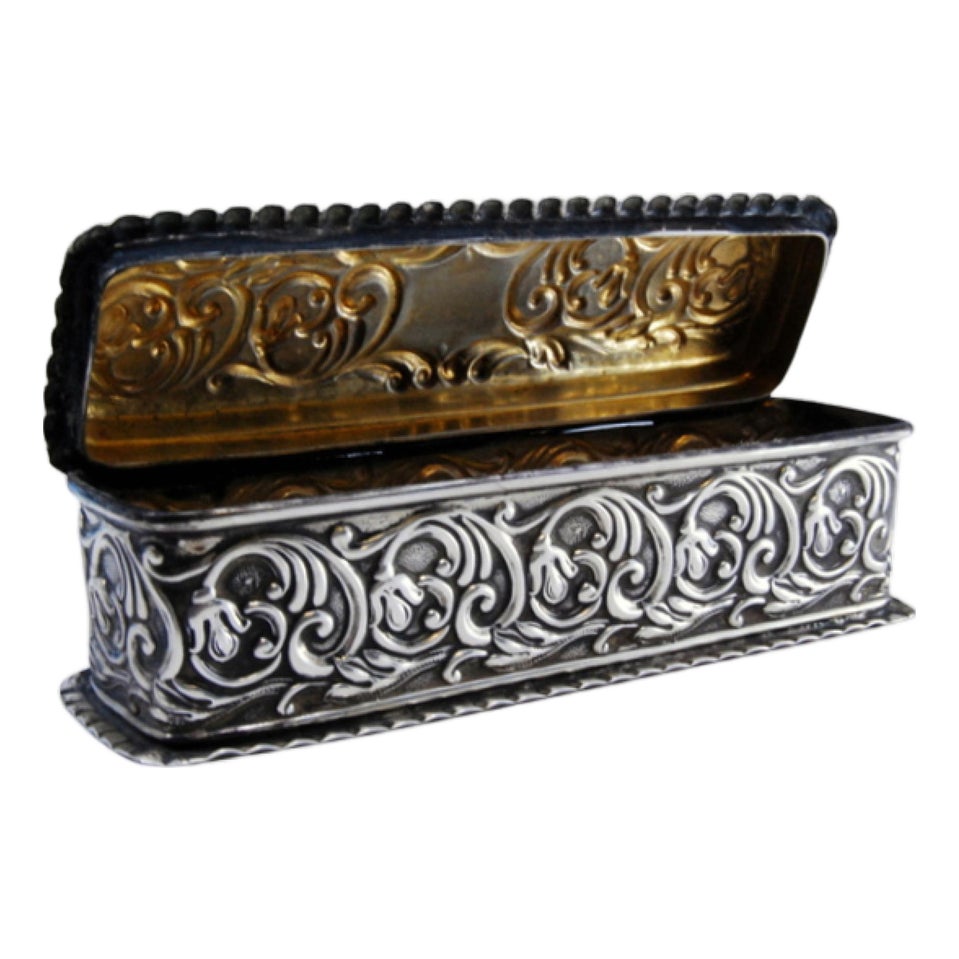 Rectangular Silver Box with Reliefs and Wavy Friezes | Chairish