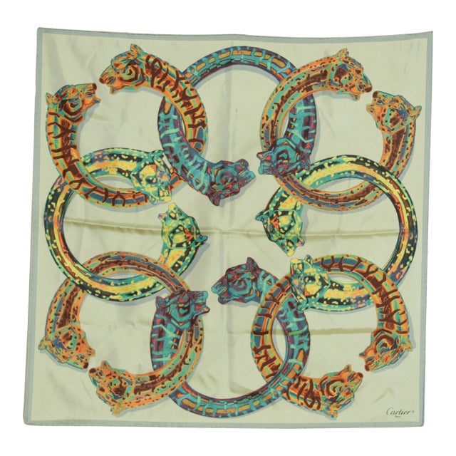 CARTIER Paris Silk Scarf Panther Bracelets Jewellery in Box For Sale