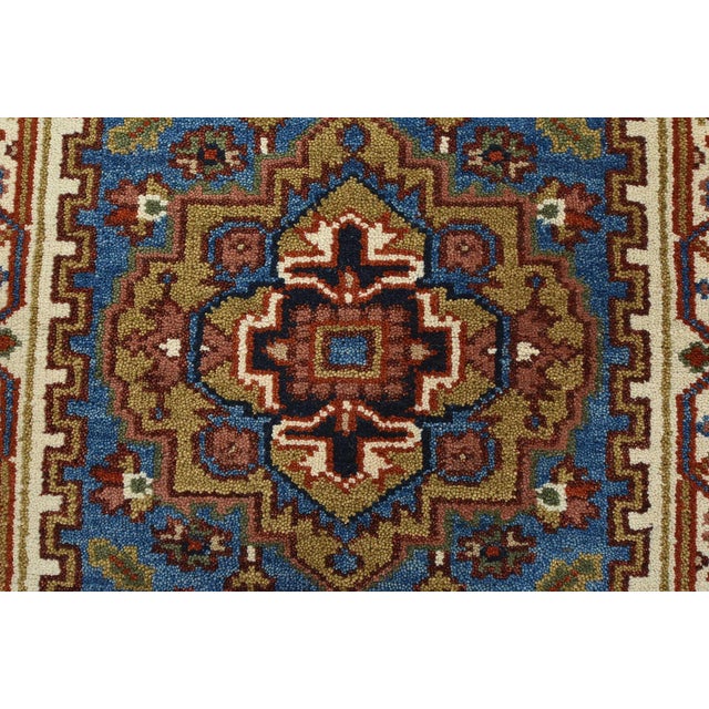 Heriz Runner 2’8” X 7’11” Blue Wool Tribal Hand-Knotted Oriental Rug For Sale - Image 10 of 12