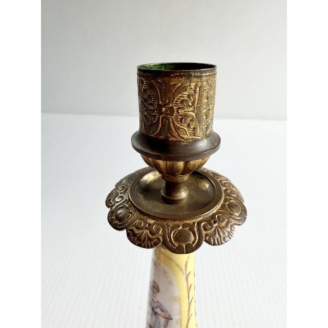 Antique Victorian Signed Porcelain & Brass Sevres Candle Holder, Painted Lady For Sale - Image 10 of 14