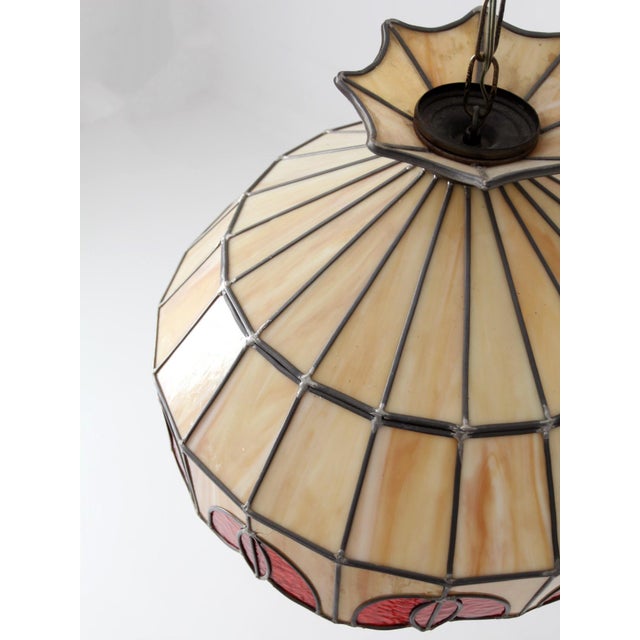 Vintage Tiffany Style Stained Glass Hanging Pendant Light For Sale - Image 15 of 18