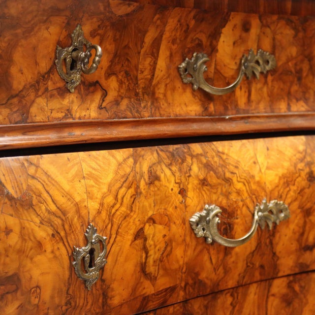 Wood Antique Wanut Burl Veneer Chests of Drawers Italy, 18th Century, Set of 2 For Sale - Image 7 of 14
