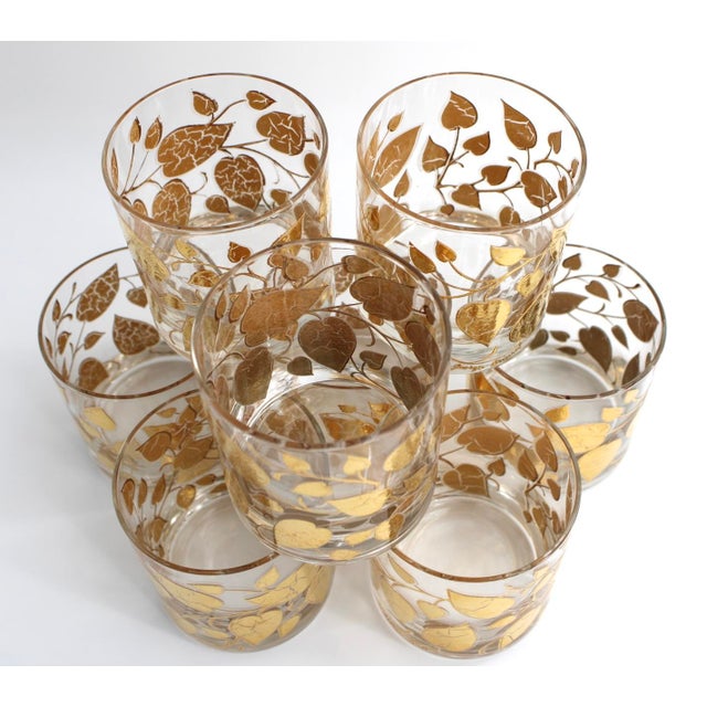 1960s Georges Briard Double Old Fashioned Glasses, 22k Gold Leaf Design - Set of 8 For Sale In Dallas - Image 6 of 8