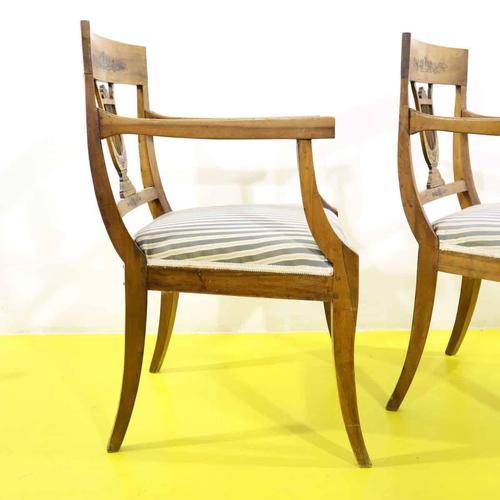 Empire Walnut Armchairs with Lyre Back, Set of 2 For Sale - Image 9 of 12