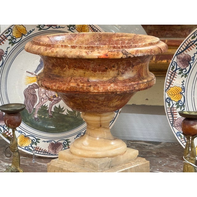 Brown Marble Urn on Square Base For Sale - Image 8 of 8