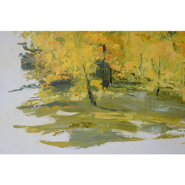 Yellow Vintage 1960s Helena Willi Impressionist Trees Forest Painting For Sale - Image 8 of 13
