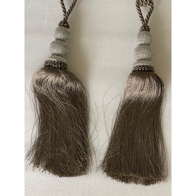 Gray Silk Tiebacks With Tassels Passemanterie Window Treatment For Sale - Image 4 of 4