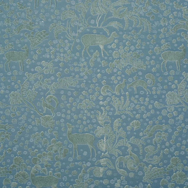Schumacher Arbor Forest Fabric in Slate Blue For Sale