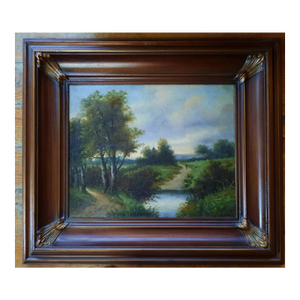 Antique 19th/Early 20th-Century European School Oil Painting — Pastoral River Landscape With Path and Trees