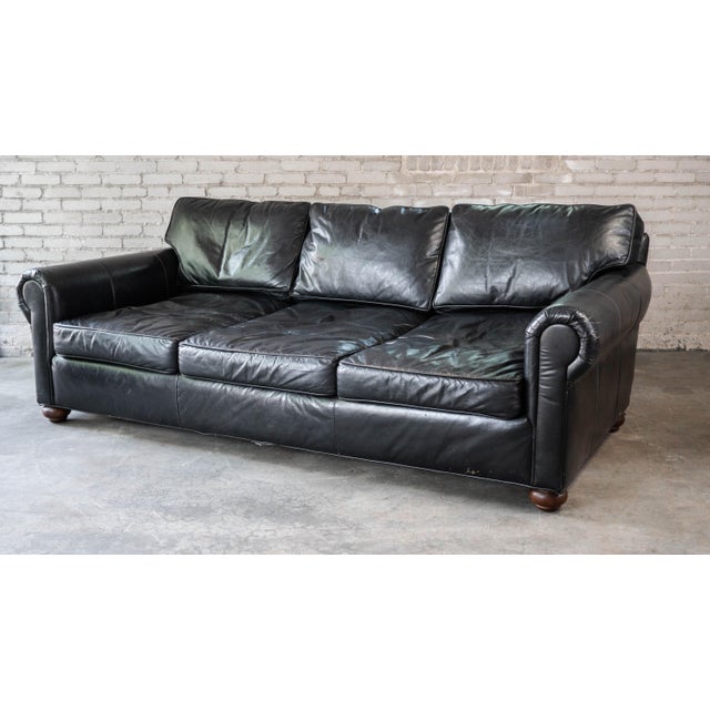 Restoration Hardware Restoration Hardware Lancaster Ebony Leather Luxe Sofa For Sale - Image 4 of 16