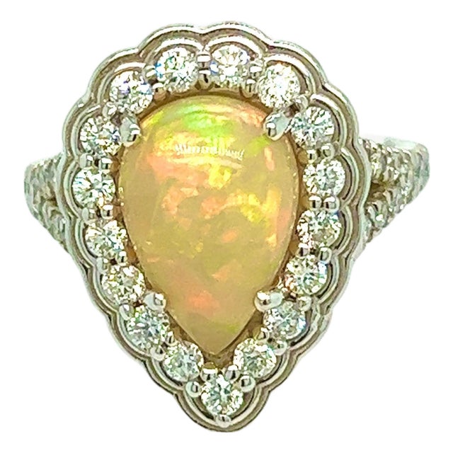 Natural Opal Diamond Ring 6.25 14k W Gold 2.35 TCW Certified For Sale