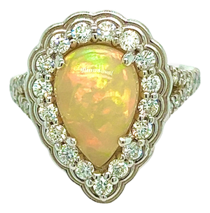 Natural Opal Diamond Ring 6.25 14k W Gold 2.35 TCW Certified