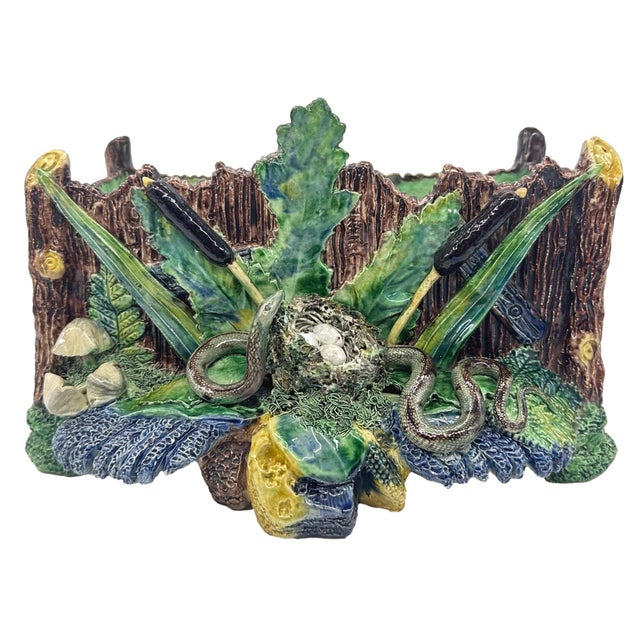 A Palissy Ware Majolica Jardinière, Bird's Nest and Snake, School of Paris, 1880 For Sale - Image 11 of 11