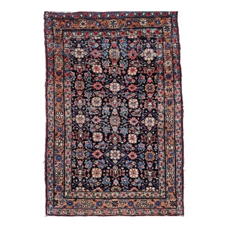 Vintage Persian Malayer Area Rug, Handwoven Allover Geometric Design, Navy & Red, 3’ X 4’ For Sale