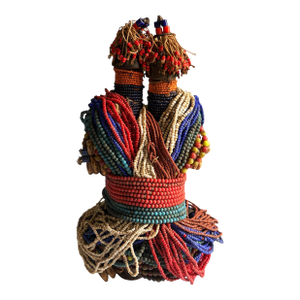 Vintage African Beaded Fali Namji Twin Fertility Dolls Cameroon 10.5" H