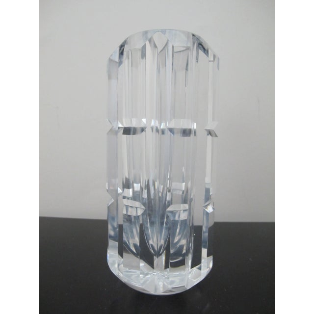 Striking Orrefors Swedish faceted crystal vase. Measures 7" tall x 3 1/4" Etched hallmark at base, numbers 4217-611. I...