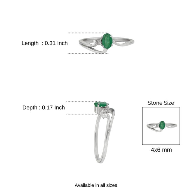 Contemporary 925 Silver Oval 0.55 Ct Emerald & Diamond Split-Shank Wave Ring Size 8 For Sale - Image 10 of 13