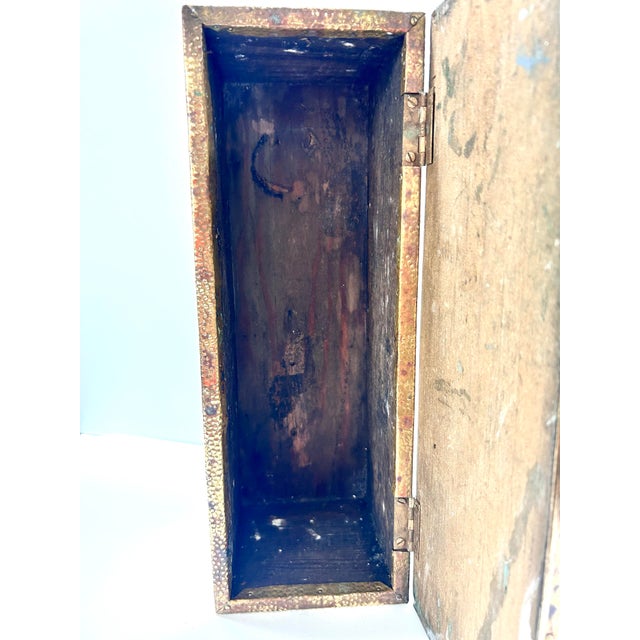 Vintage Brass Box Hammered Repoussé Slipper Box For Sale - Image 10 of 11