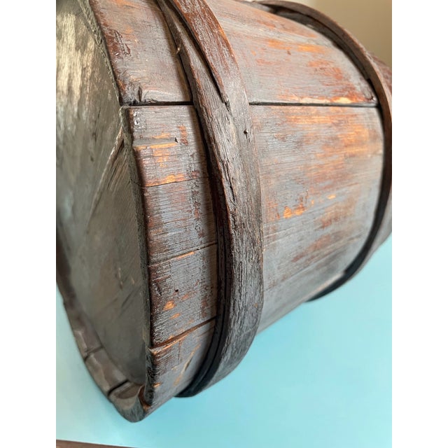 Late 19th Century Primitive Staved Wood Bucket in Original Blue Wash For Sale - Image 12 of 13