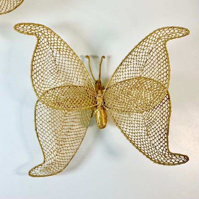 Tan 1980s Vintage Boho Chic Coastal Figurative Wicker Butterflies Sculptural Wall Objects - Set of 2 For Sale - Image 8 of 13