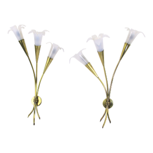 Mid 20th Century Mid-Century Brass & Lucite Flower Sconces, Maison Jansen, France