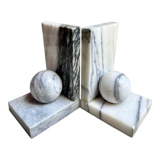 Vintage Art Deco Italian Marble Orb Geometric Bookends - a Pair For Sale