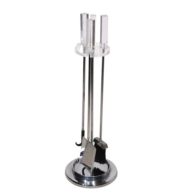 Chrome Vintage Lucite and Chrome Fireplace Tool Set For Sale - Image 8 of 9