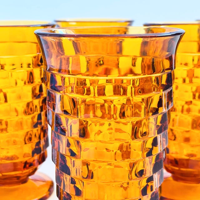 Glass Cubist Amber Glass Iced Tea Tumblers - Set of 6 - Whitehall by Colony For Sale - Image 7 of 11