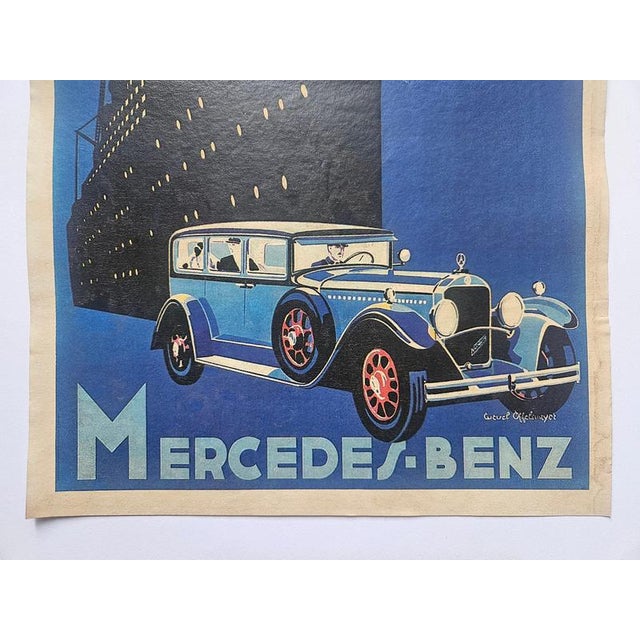 Art Deco Mercedes Benz Automobile Advertising Poster, 1930s For Sale - Image 4 of 8