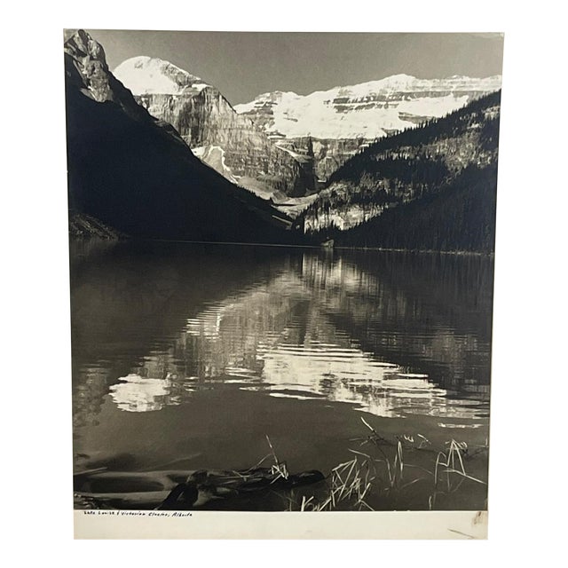 Vintage Black and White Photograph of Lake Louise & Victoria Glacier, Alberta, Canada For Sale