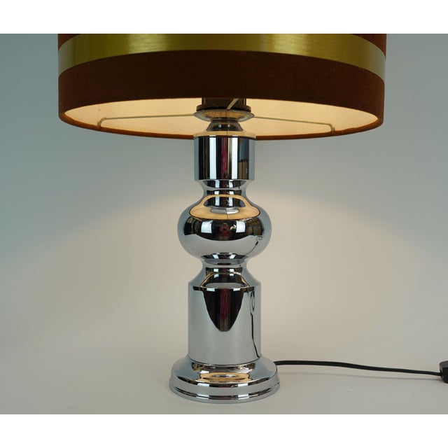 Large Table Lamp in Chrome Base and Brown Velvet Lampshade from Aro-Leuchten, 1970s For Sale - Image 9 of 12