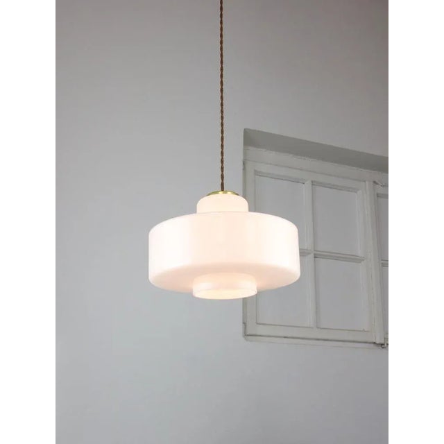 Mid-Century Italian White Glass and Brass Pendant Lamp For Sale - Image 10 of 11