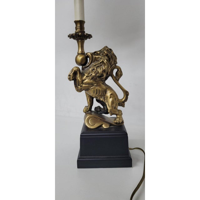 1980s 20th Century Brass-Tone Lion Table Lamp, Neoclassical Black Shade, 28.5 Inch For Sale - Image 5 of 18