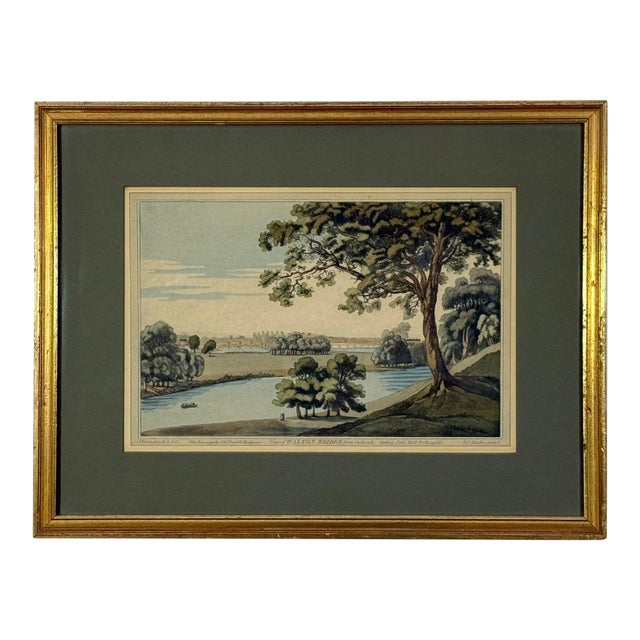 Antique 1793 J&j Boydell Hand-Colored Aquatint: "View of Walton Bridge" For Sale