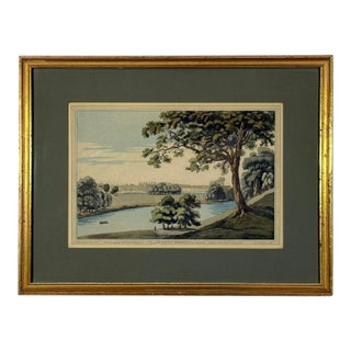 Antique 1793 Joseph Farington River Thames Hand-Colored Aquatint Walton Bridge Boydell For Sale