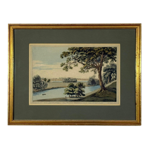Antique 1793 Joseph Farington River Thames Hand-Colored Aquatint Walton Bridge Boydell