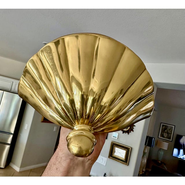 Set 4 Brass Scallop Shell Uplight Wall Sconces For Sale - Image 13 of 17