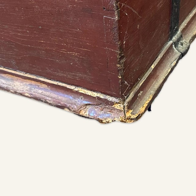 Wood Early 19th Century American Painted Wooden Trunk With Wrought and Hammered Iron Hardware For Sale - Image 7 of 11