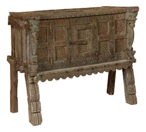 Indian Antique Damachiya Wedding Cabinet on Legs with Carved Décor