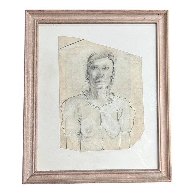 1970’s Original Abstract Expressionist Female Portrait Drawing on Uneven Edge Paper For Sale