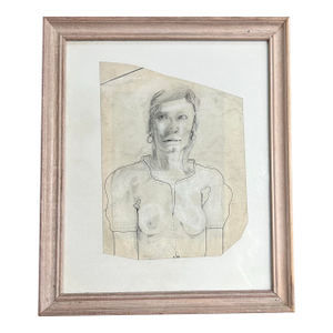 1970’s Original Abstract Expressionist Female Portrait Drawing on Uneven Edge Paper
