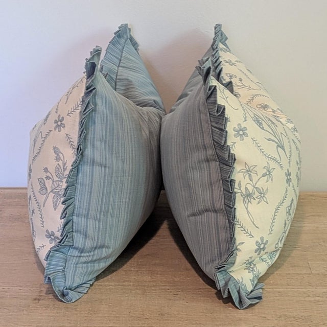 Soane Britain Lucknawi Flower Lumbar Pillows With Blue Pleated Ruffle - Pair For Sale - Image 11 of 12
