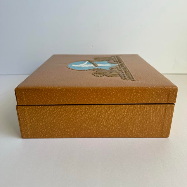 Textile Vintage Neoclassical Style Box Roman Woman Winged Lion Leatherette Covered Bakelite Handle For Sale - Image 7 of 12